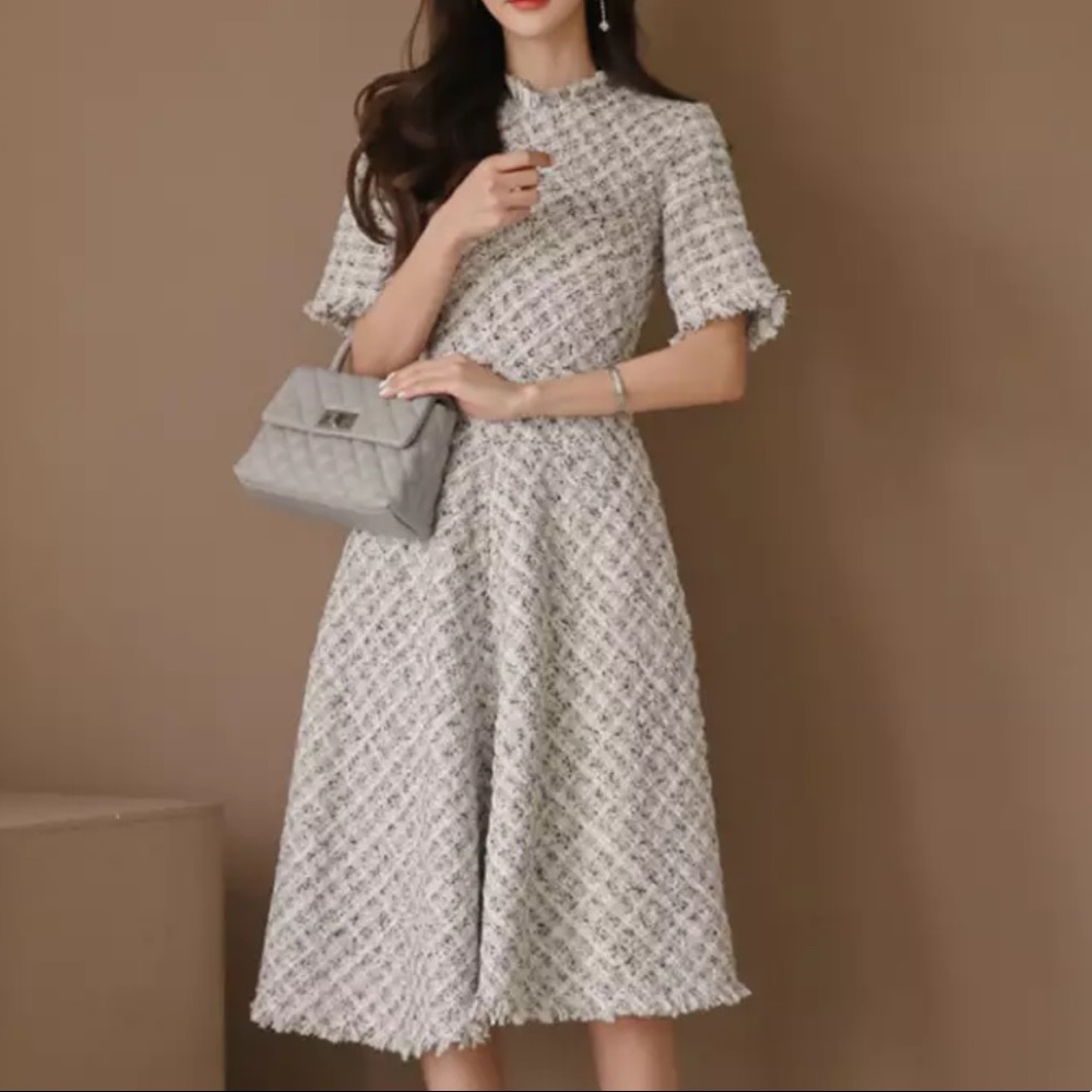 Tweed dress women midi